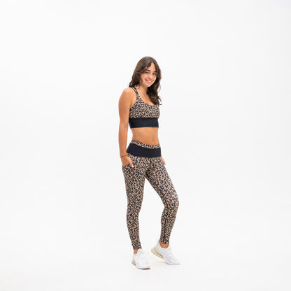 Full Length Womens Compression Leopard Print Leggings with pocket