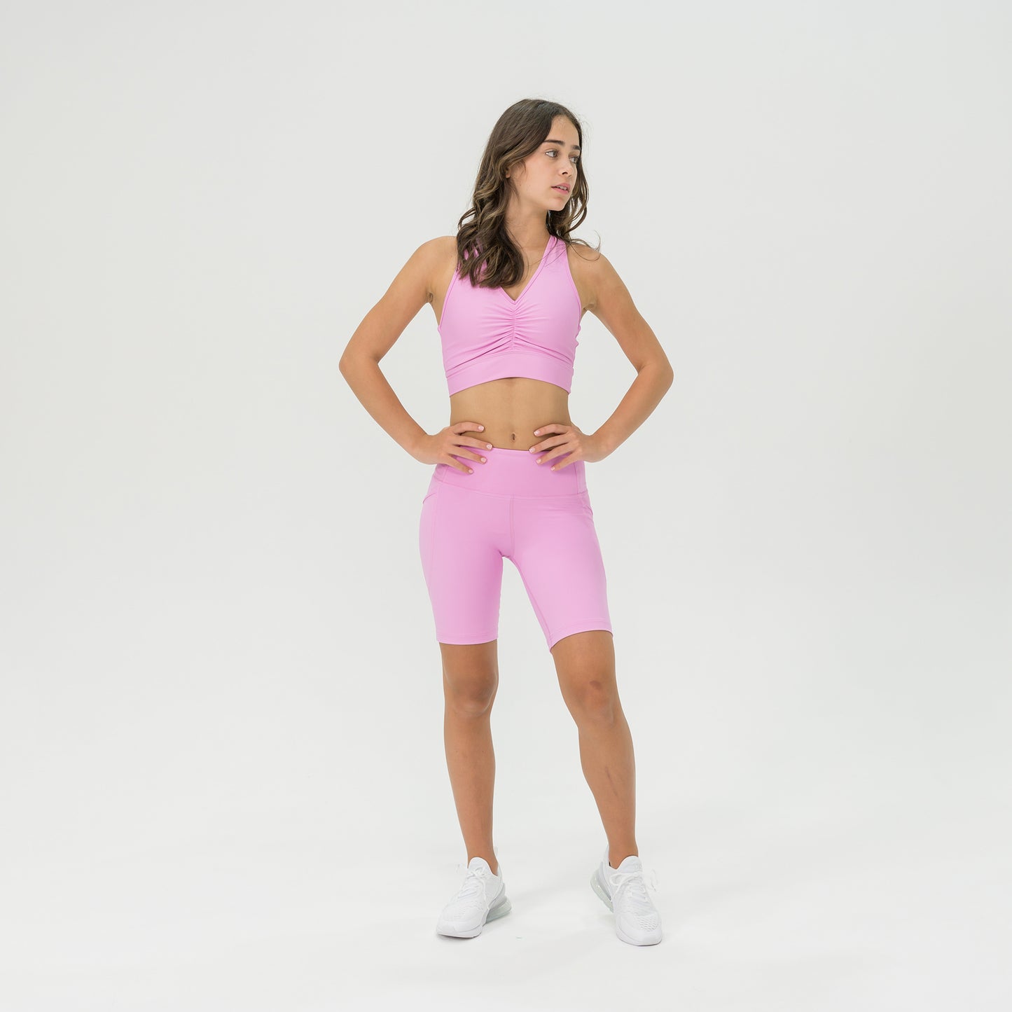 Womens Compression Gathered Front Crop Top