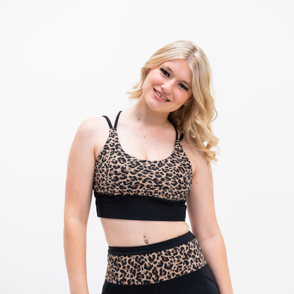 Womens Compression Leopard Print Crop Top Strap Back