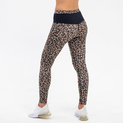 Full Length Womens Compression Leopard Print Leggings with pocket