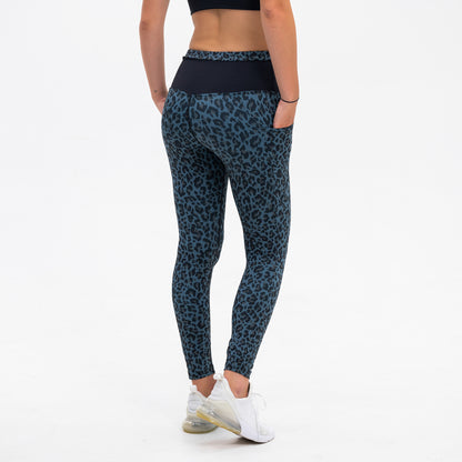 Full Length Womens Compression Leopard Print Leggings with pocket