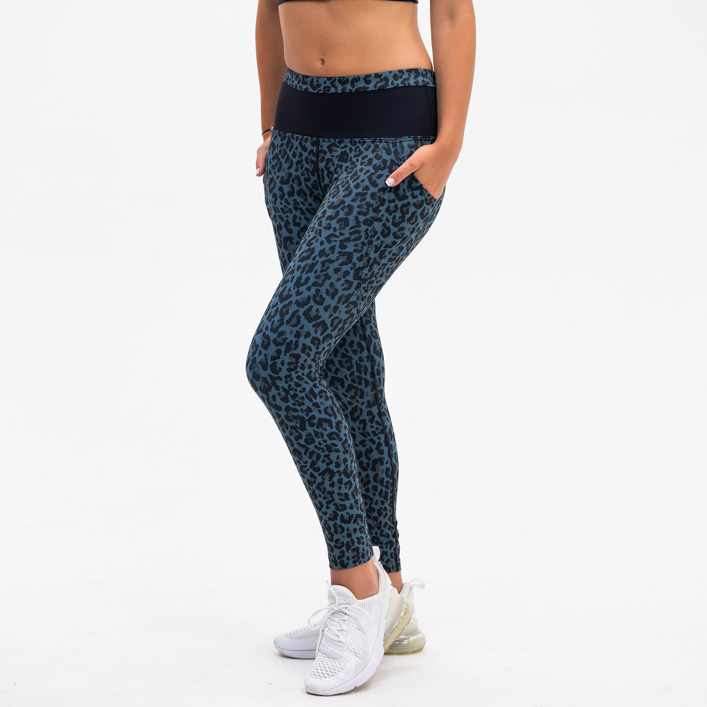 Full Length Womens Compression Leopard Print Leggings with pocket