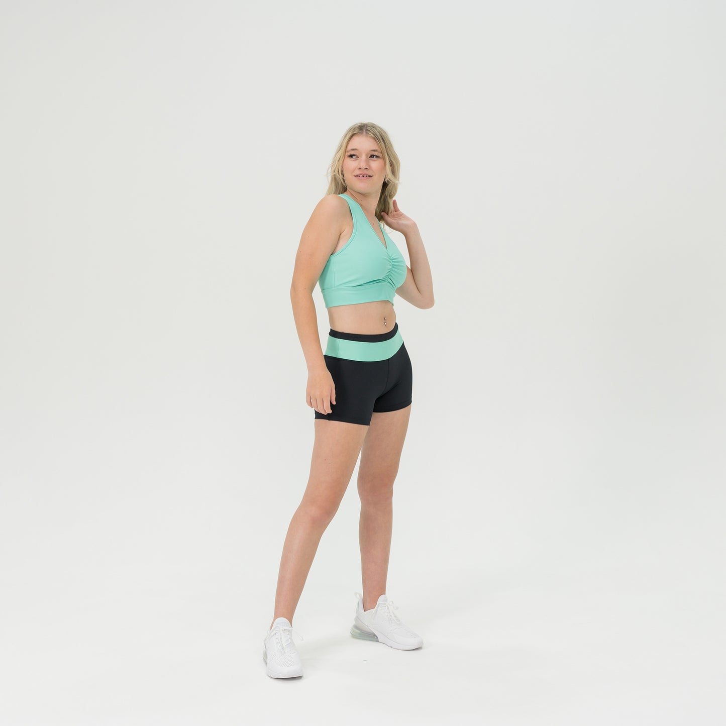 Womens Compression Gathered Front Crop Top