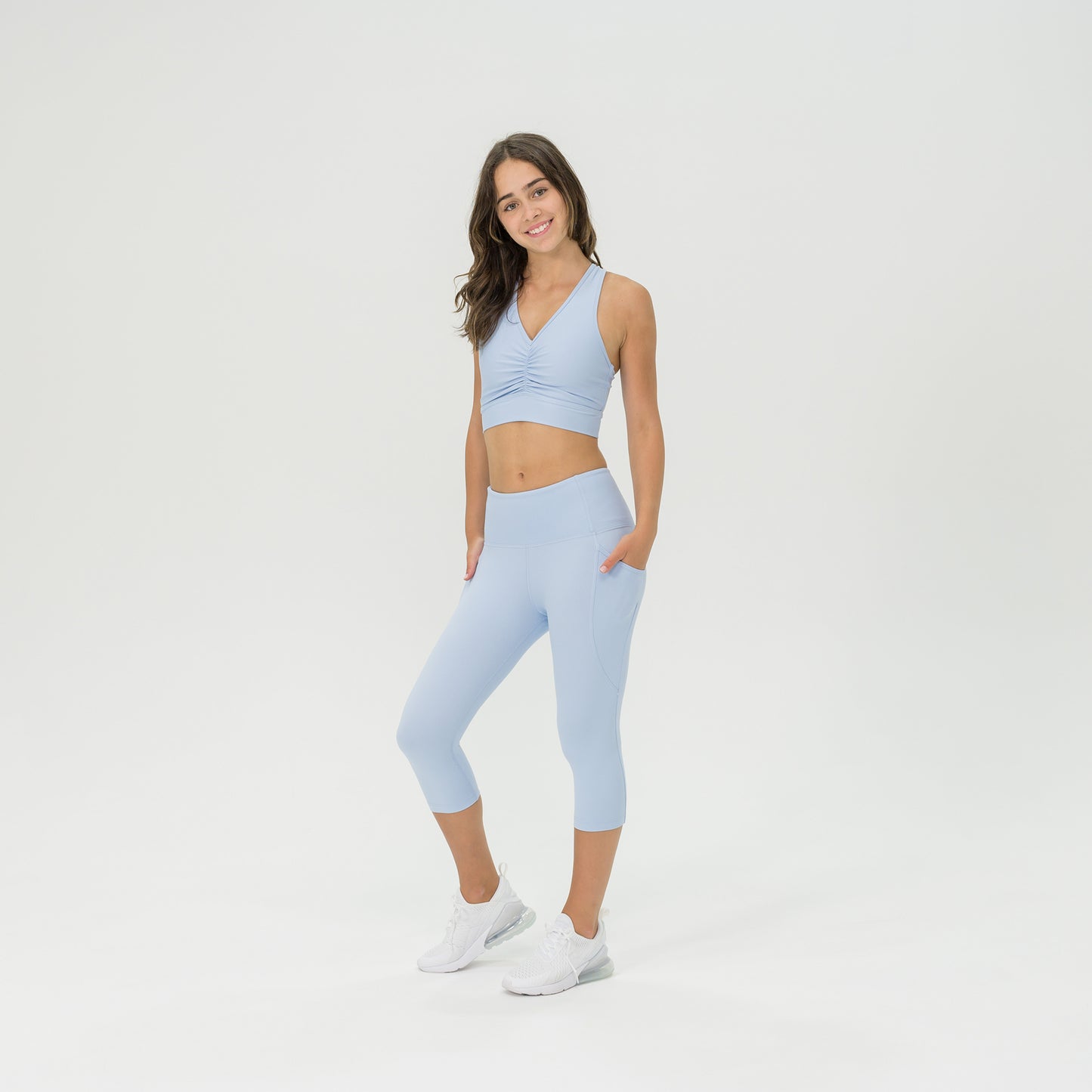 Womens Compression Gathered Front Crop Top